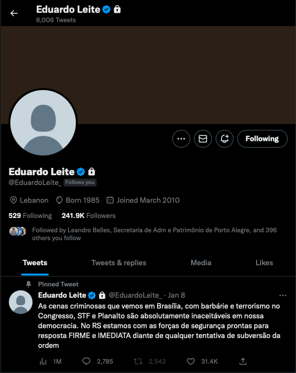 Conta de Eduardo Leite no Twitter é alvo de ataque hacker 