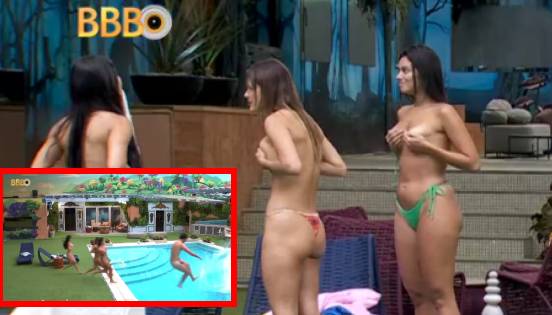 BBB24: Alane, Beatriz, Davi, Matteus e Isabelle comemoram top 10 pulando nus na piscina
