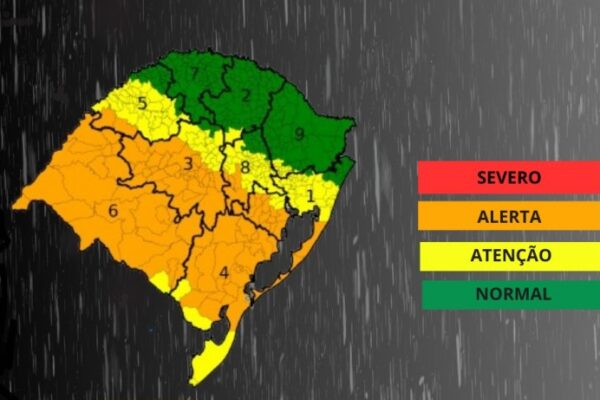 Defesa Civil emite alerta para chuva forte para regiões do RS nesta terça e quarta-feira