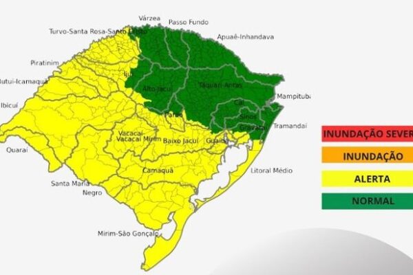 Defesa Civil emite alerta para elevação de arroios e rios menores em grande parte do RS