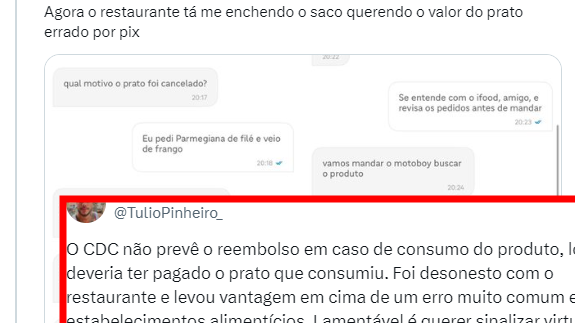 Gaúcho relata discussão com restaurante sobre pedido errado no iFood e atitude divide opiniões