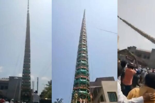 Torre gigantesca entra em colapso durante festival religioso na Índia; assista