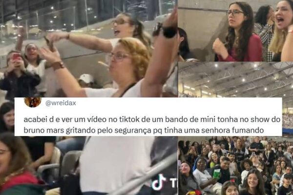 Fãs do Bruno Mars ficam furiosas com senhora fumando na plateia e vídeo provoca debate na internet; assista