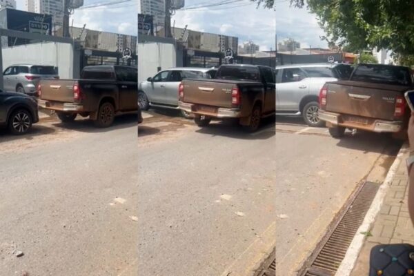 Motorista bloqueado em saída de garagem dá a ré furioso e arrasta Hilux; assista